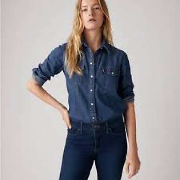 Levi’s Strauss denim shirt dark wash size large like new condition unisex - Picture 1 of 5
